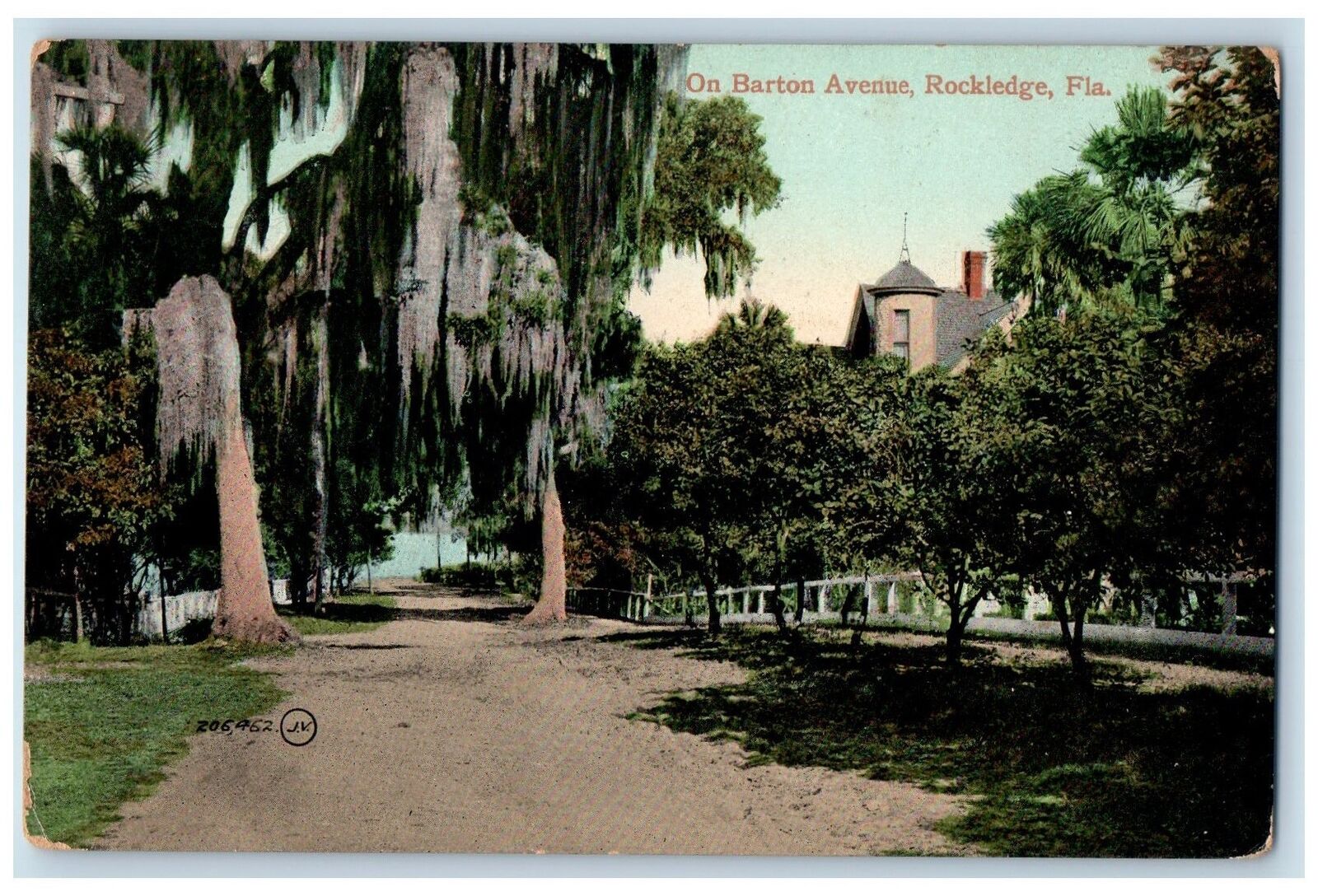 1914 On Barton Avenue Trees Scene Rockledge Florida FL Posted Vintage Postcard