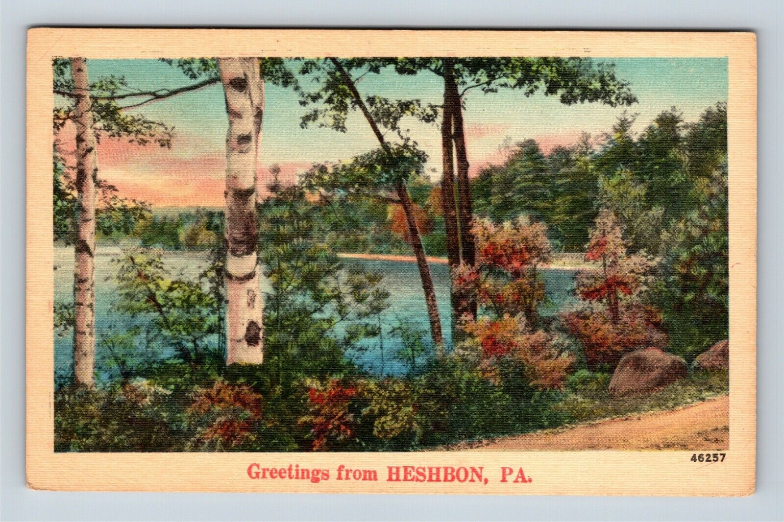 Heshbon PA, Scenic Greetings, River, Trees, Pennsylvania, Vintage Postcard