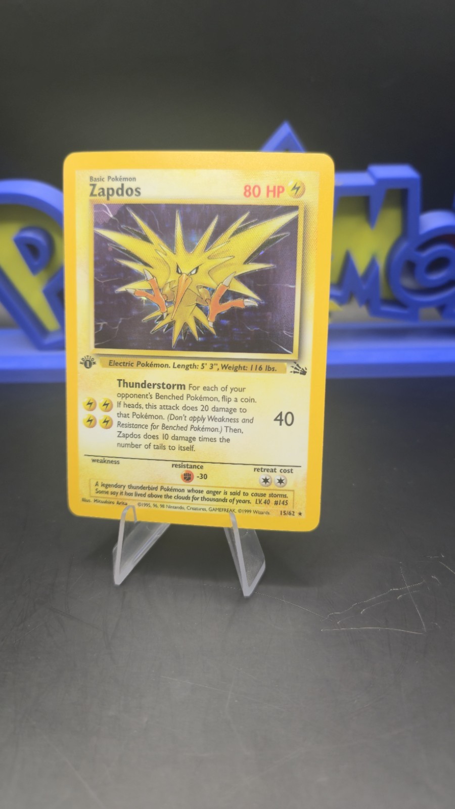 Pokémon TCG Zapdos Fossil Holo Card 15/62 Vintage 1999 WOTC 1st Edition Psa Pokémon TCG Zapdos Fossil Holo Card 15/62 Vintage 1999 WOTC 1st Edition Psa