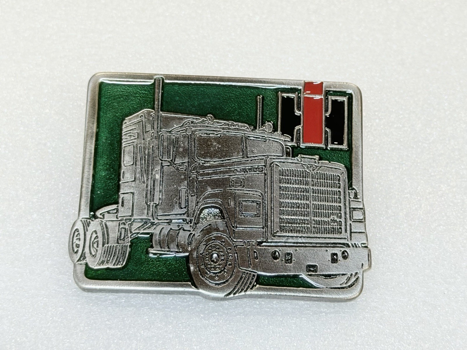 Vintage International Harvester IH Belt Buckle Semi Truck Red Black Logo Green