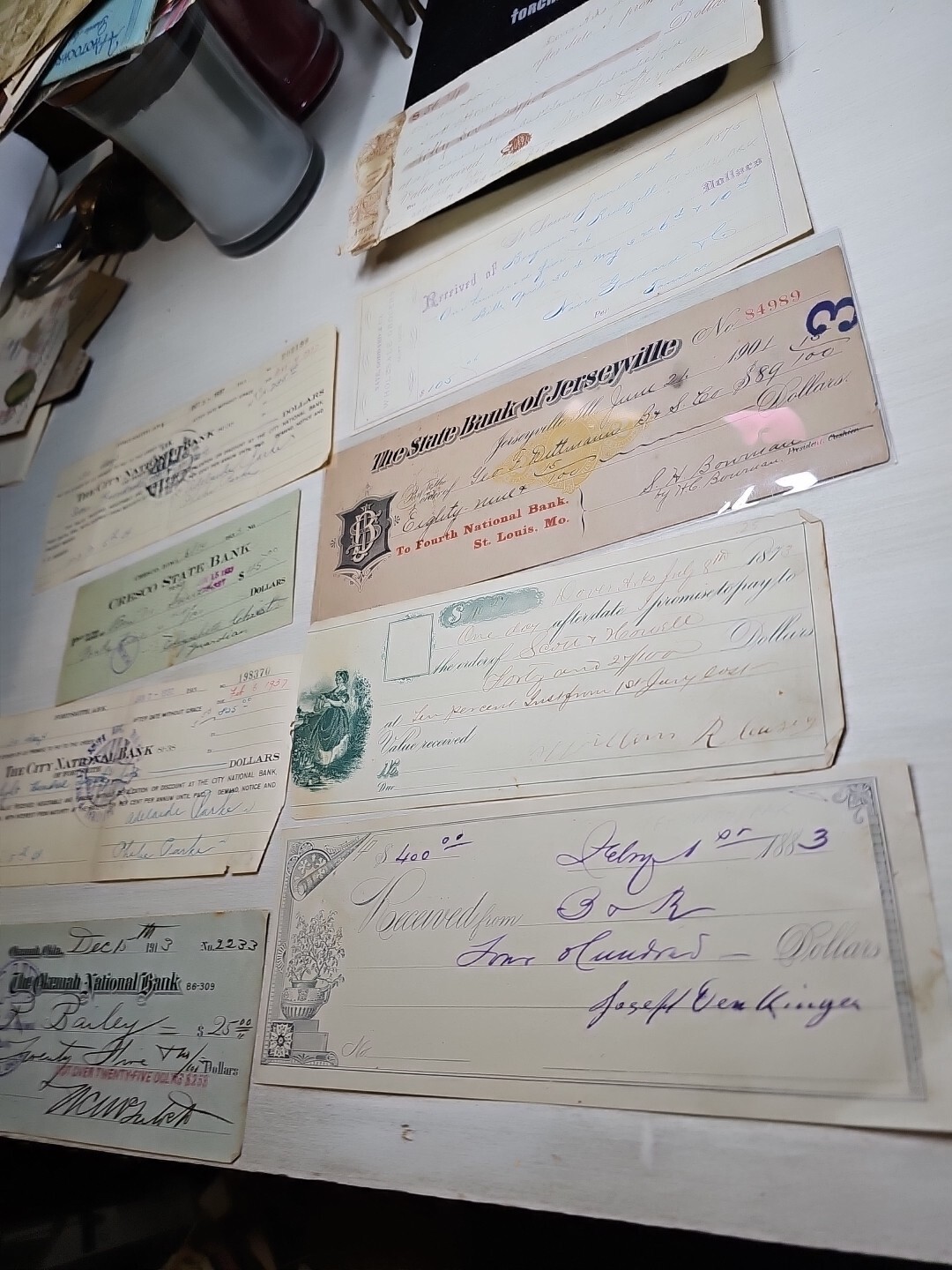 9 ANTIQUE BANK CHECKS 1873, 1873 1875, 1883, 1901 1913, 1933 1937 1937 (OK)