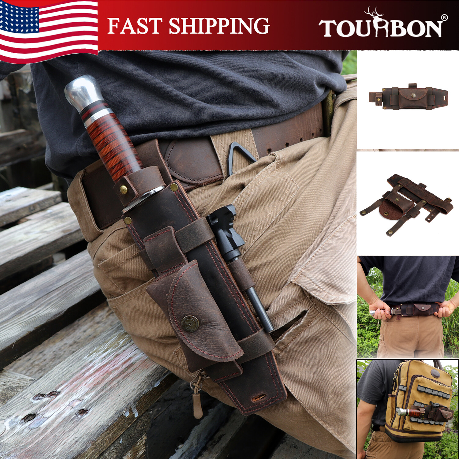 TOURBON Survival Tracker Knife Sheath Belt Holster Horizontal Tool Pouch Gift US TOURBON Survival Tracker Knife Sheath Belt Holster Horizontal Tool Pouch Gift US