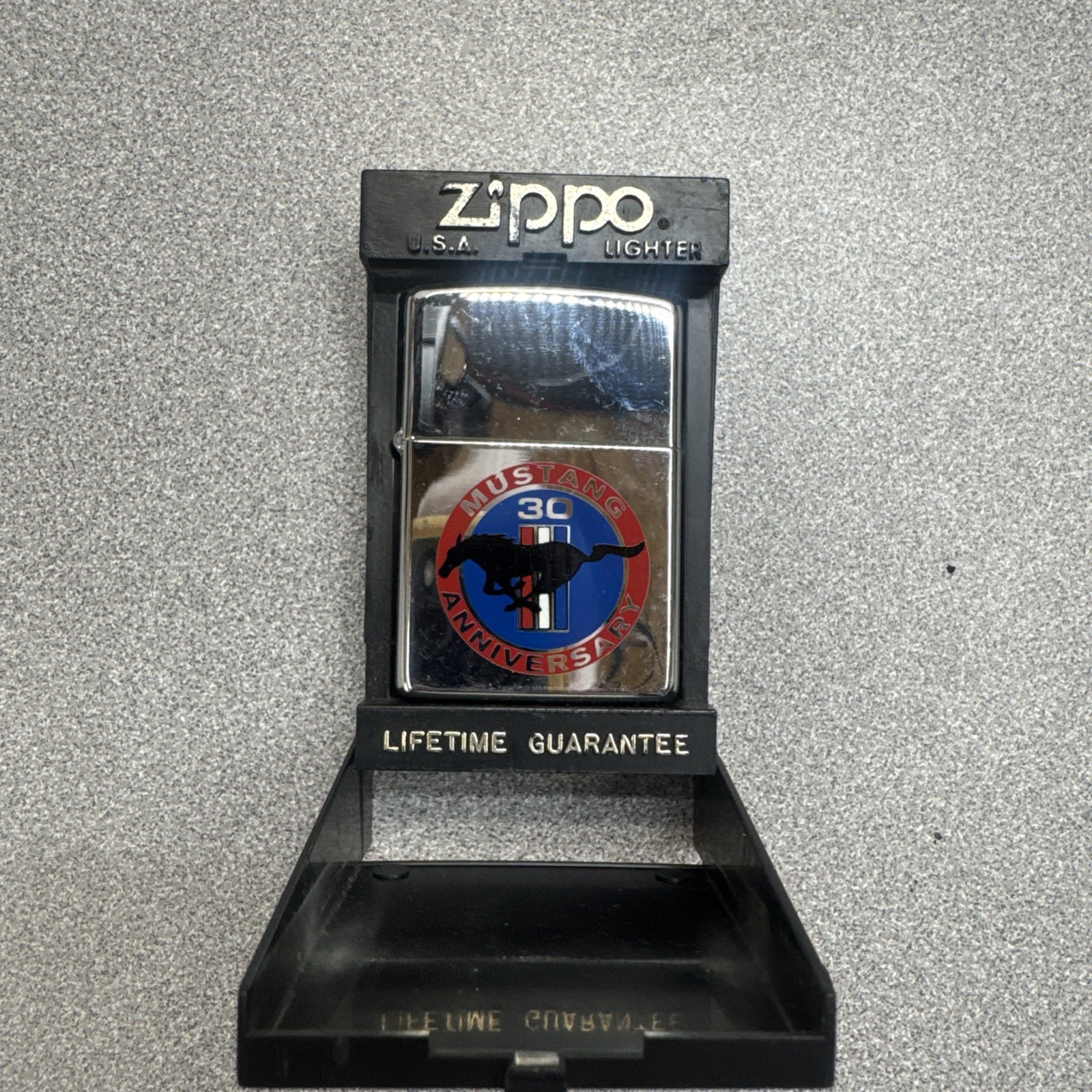 Vintage 1994 Zippo Ford Mustang 30th Anniversary Lighter w Display Case