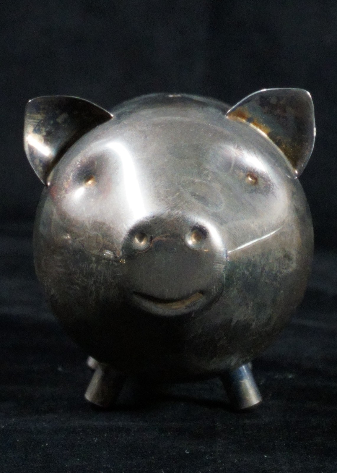 Vintage Lunt Silver Plate Piggy Bank Metal Pig Coin Bank (A3)