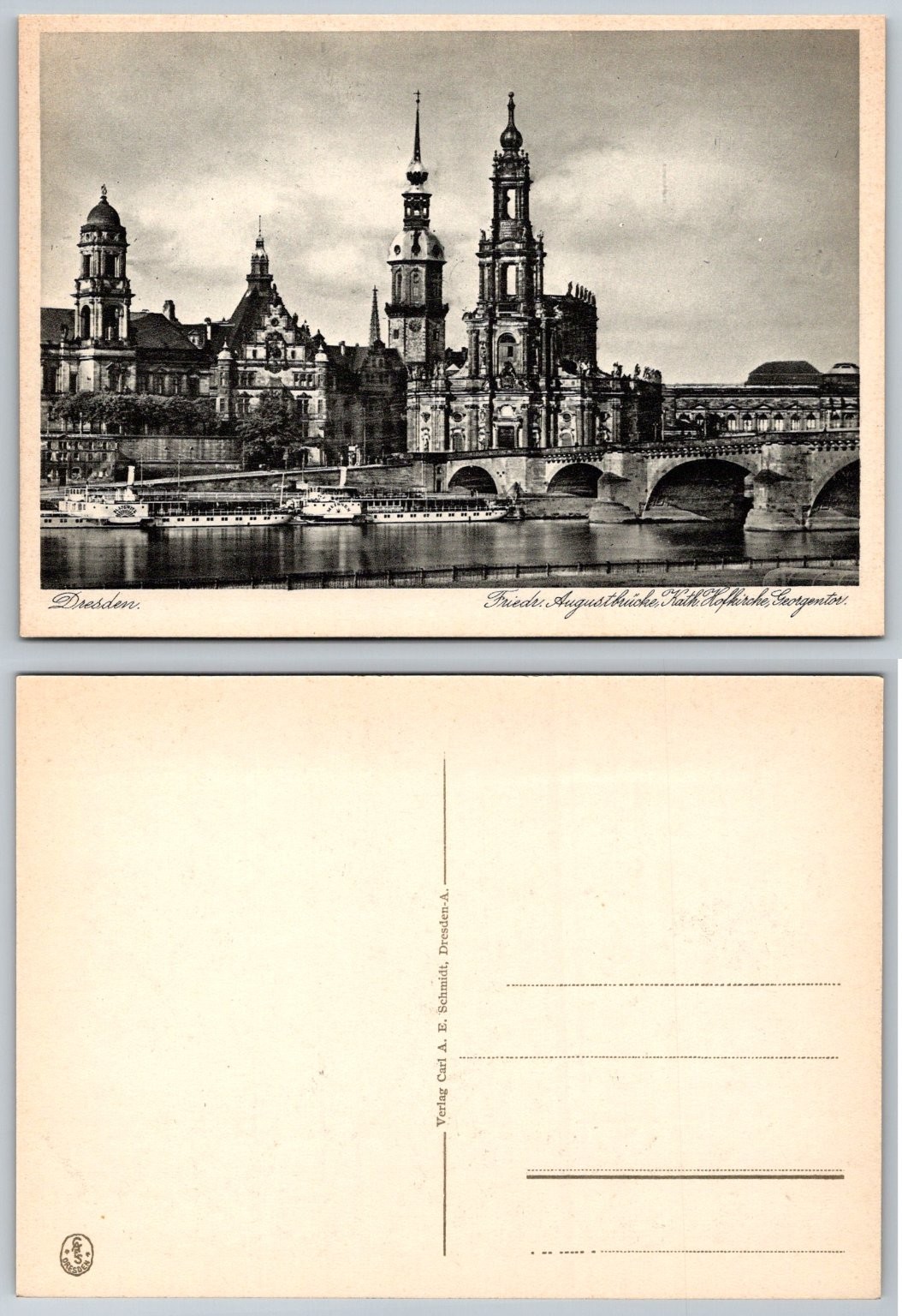 Dresden Germany Augustusbrücke Elbe River Hofkirche Vintage Postcard c1910s