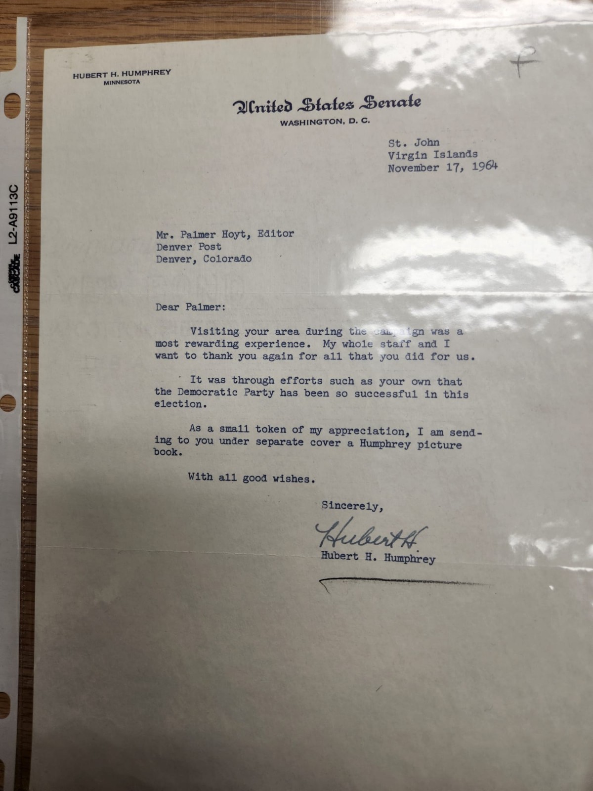 1964 Hubert Humphrey Signed Letter Senate Whip Civil Rights Act Vice President 1964 Hubert Humphrey Signed Letter Senate Whip Civil Rights Act Vice President