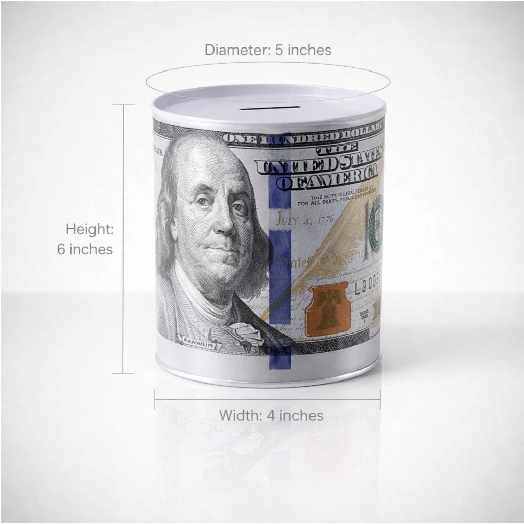 Large 6" Ben Franklin $100 Dollar Bill Money Coin Tin Savings Bank Piggy Bank Large 6" Ben Franklin $100 Dollar Bill Money Coin Tin Savings Bank Piggy Bank