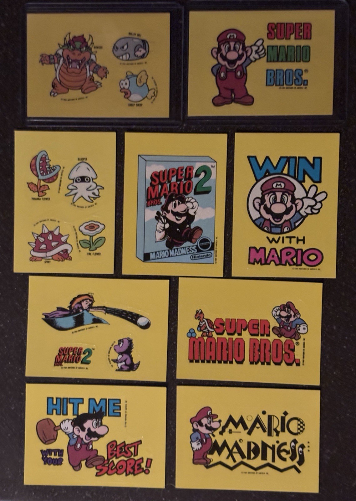 1989 Topps Nintendo Super Mario Bros., 9 Sticker Cards Unpeeled NEAR MINT 1989 Topps Nintendo Super Mario Bros., 9 Sticker Cards Unpeeled NEAR MINT