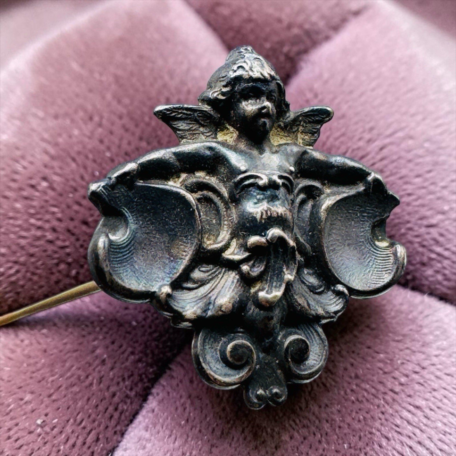 Antique Art Nouveau Wm Kerr Sterling Silver Cherub Hat Pin Nice Antique Art Nouveau Wm Kerr Sterling Silver Cherub Hat Pin Nice