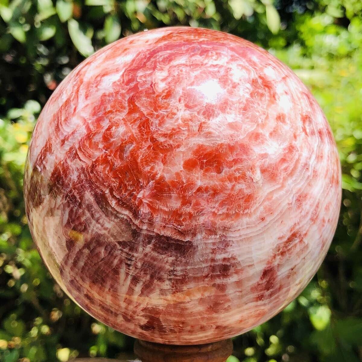 1630G Natural Red Stripe Pork Stone Crystal Quartz Sphere Ball Reiki Heals 726