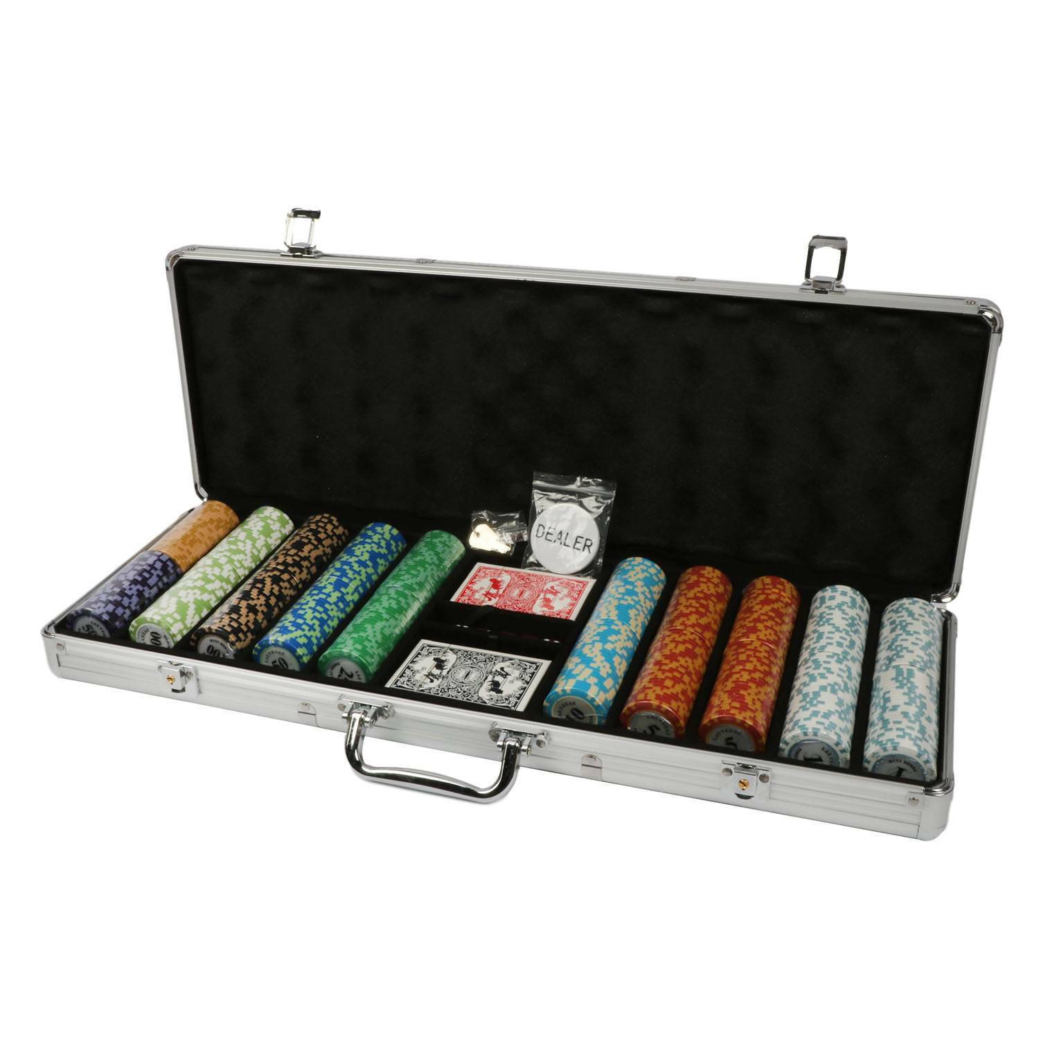 500ct. Las Vegas Poker Club 14g Clay Poker Chips Set with Aluminum Case 