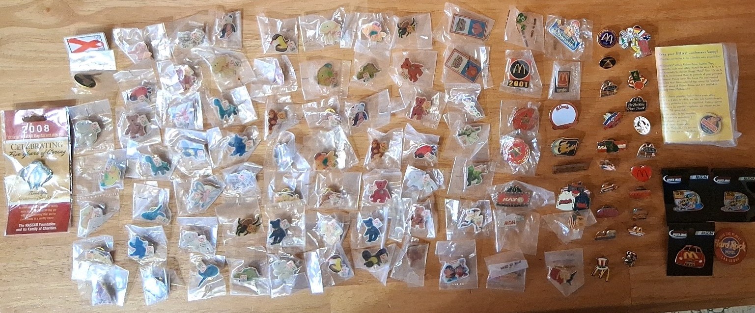 Large Gold Lapel Lot 104 - McDonalds, Toy Story, TY Teenie Beanie Babies, Nascar