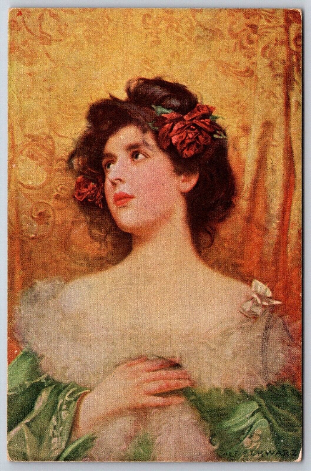 Alfred Schwarz Artist Signed Portrait of Woman 1920 DB Postcard G15