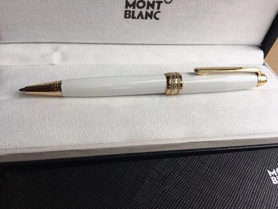Montblanc meisterstack mb164 gold white ballpoint pen With Box