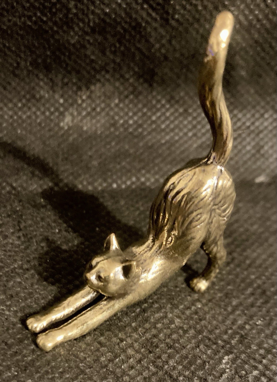 Stretching Cat 1 3/8" Handcrafted Brass Figurine