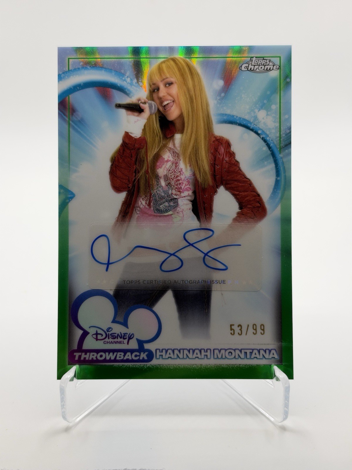 2026 Topps Chrome Disney Miley Cyrus / Hannah Montana Green Auto /99 2026 Topps Chrome Disney Miley Cyrus / Hannah Montana Green Auto /99