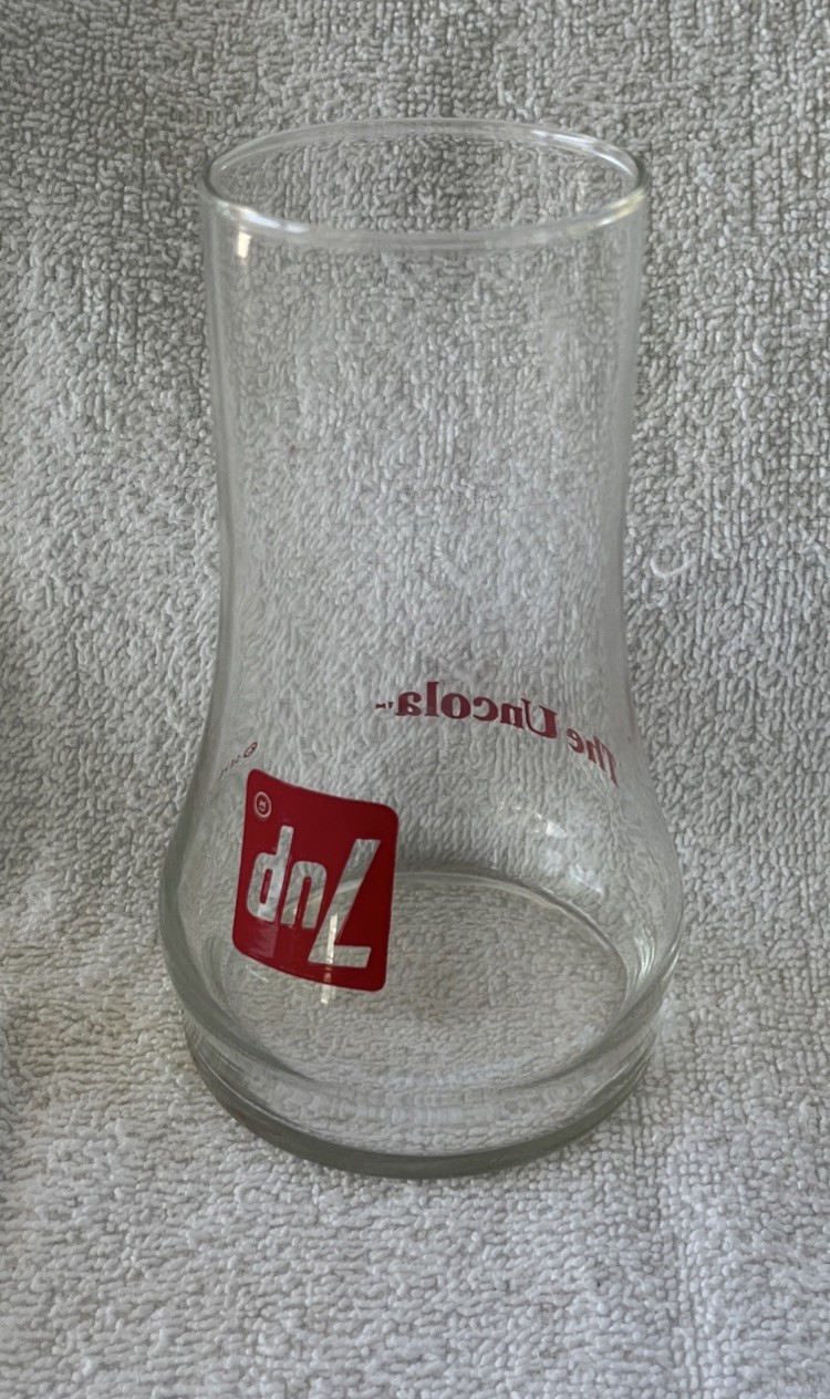 1970’s The Uncola 7UP Upside Down Glass 7-UP Soda Pop Glass 5.75” EUC        w6