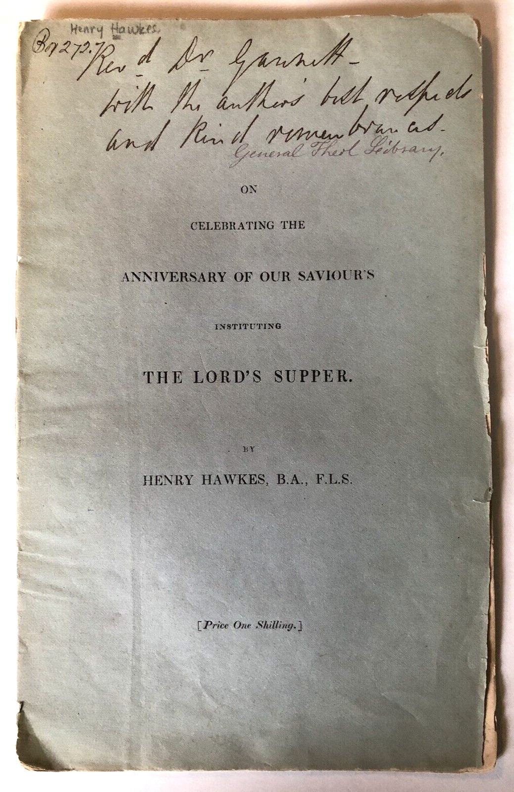 CELEBRATING THE LORD'S SUPPER 1844 Inscribed by Unitarian Minister LONDON UK 1st