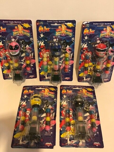 Complete Set 5 FLIX 1995 Mighty Morphin Power Rangers Candy Dispensers ON CARDS 
