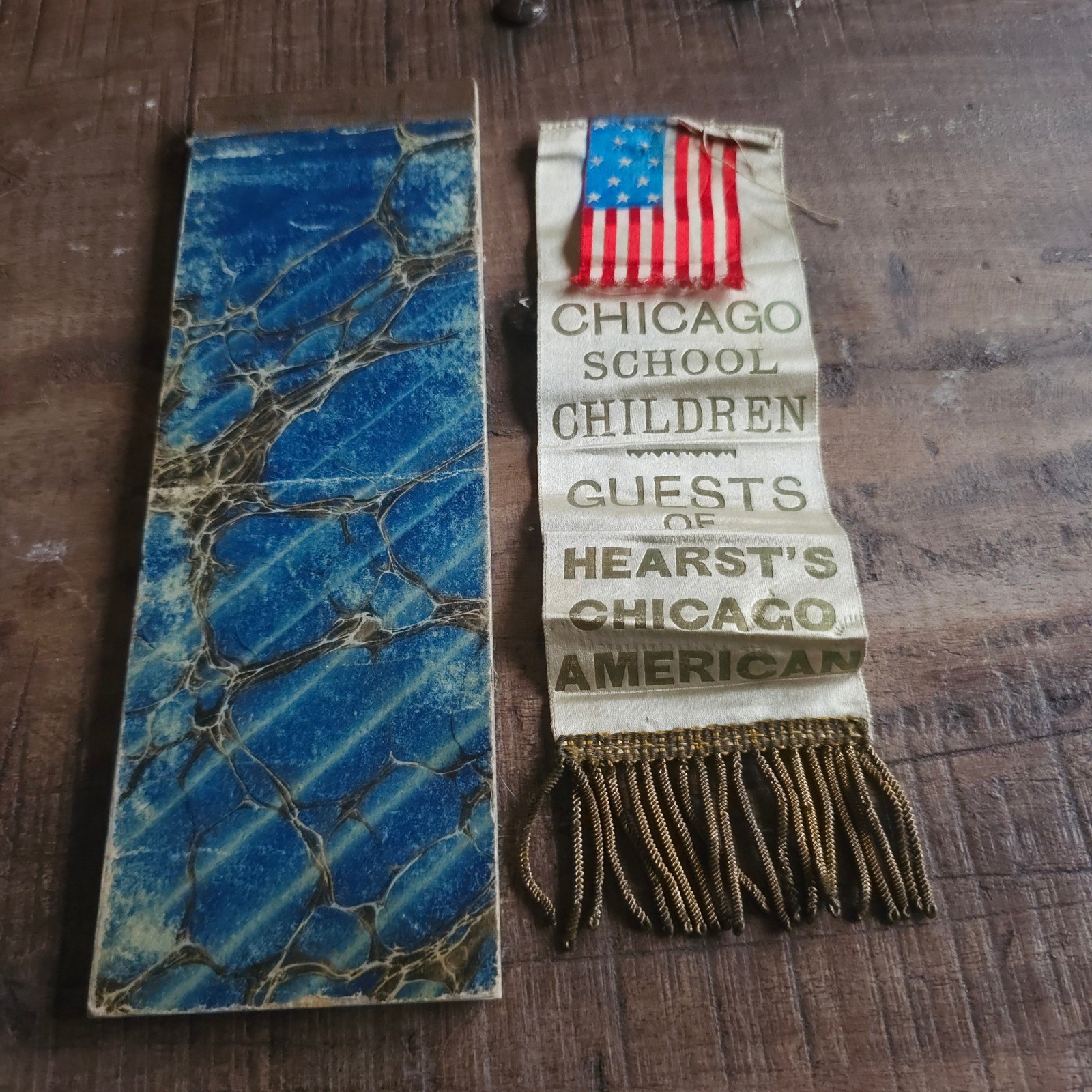Antique Hearst's Chicago American Silk Ribbon & 1890s Victorian Receipt Book