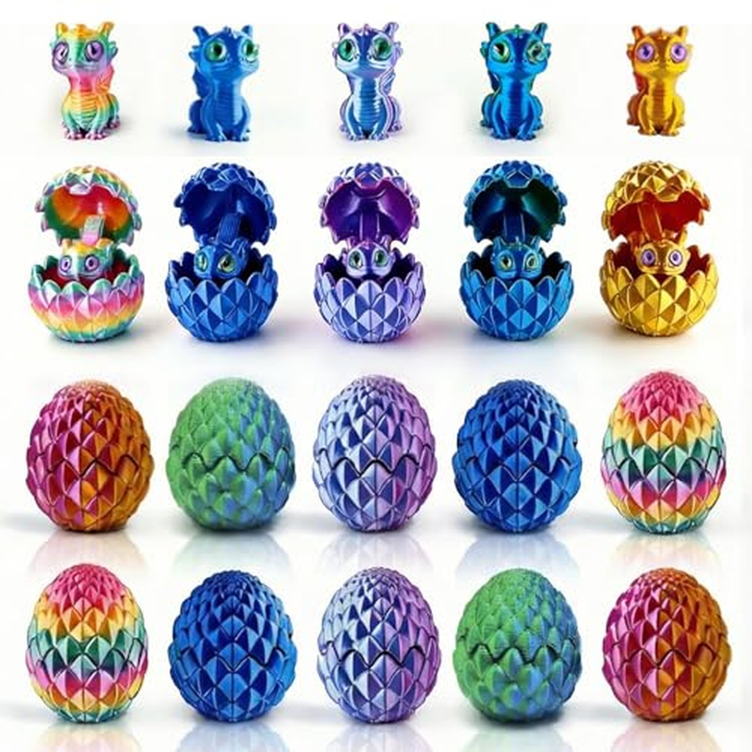 15PCS 3D Printed Dragon Eggs with Dragon Inside,Mystery Crystal Dragon Toy Se...