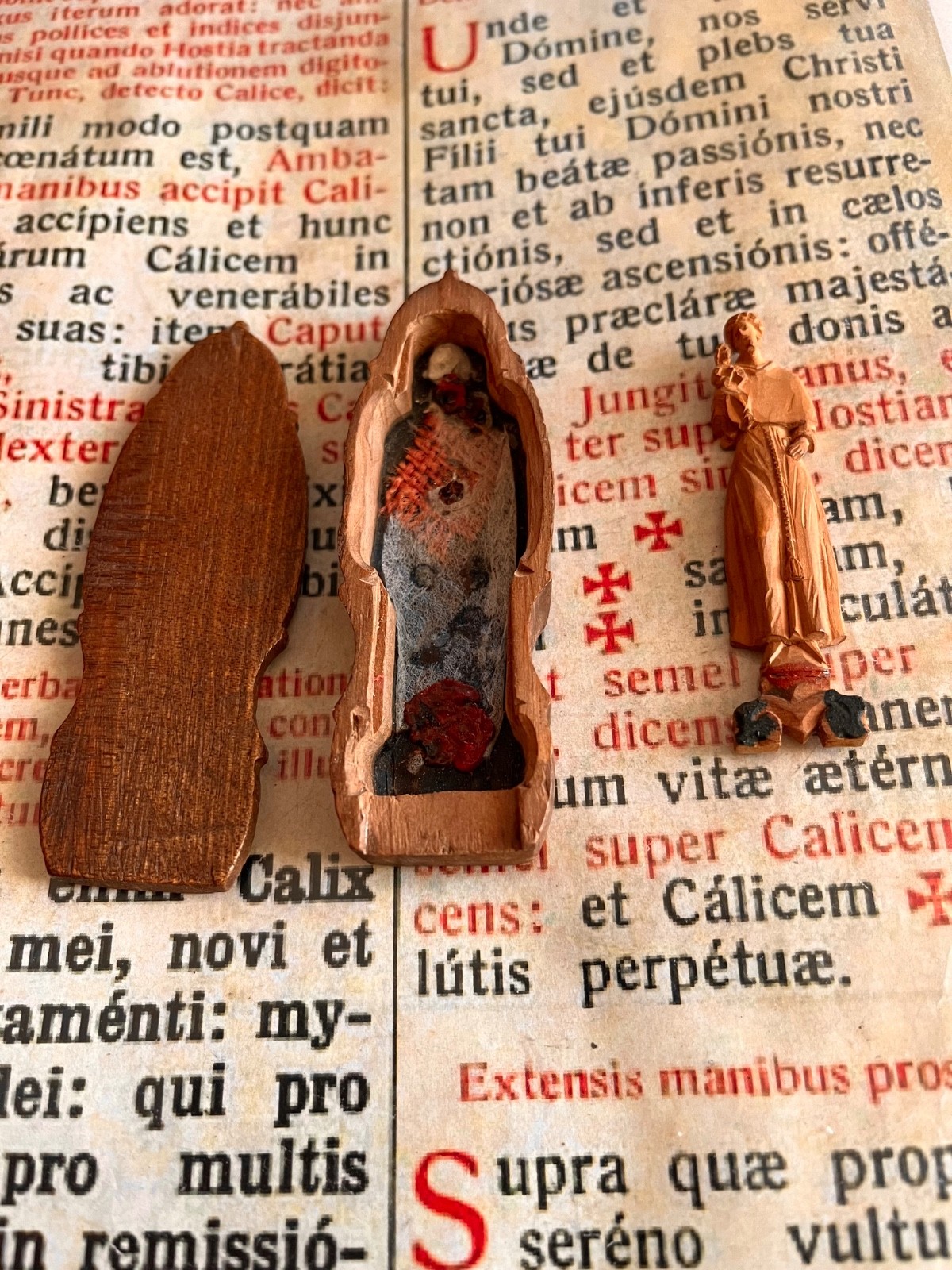 RARE 1° CLASS RELIQUARY St. Anthony : Stunning hand-worked engraved wood - 1890