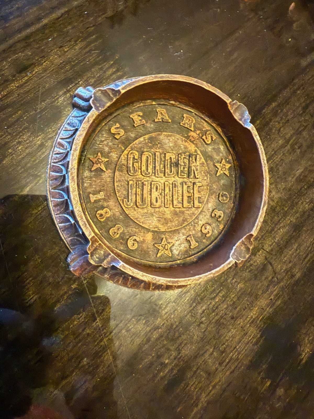 Sears Golden Jubilee 1886 1936 50 year ashtray appears resin made