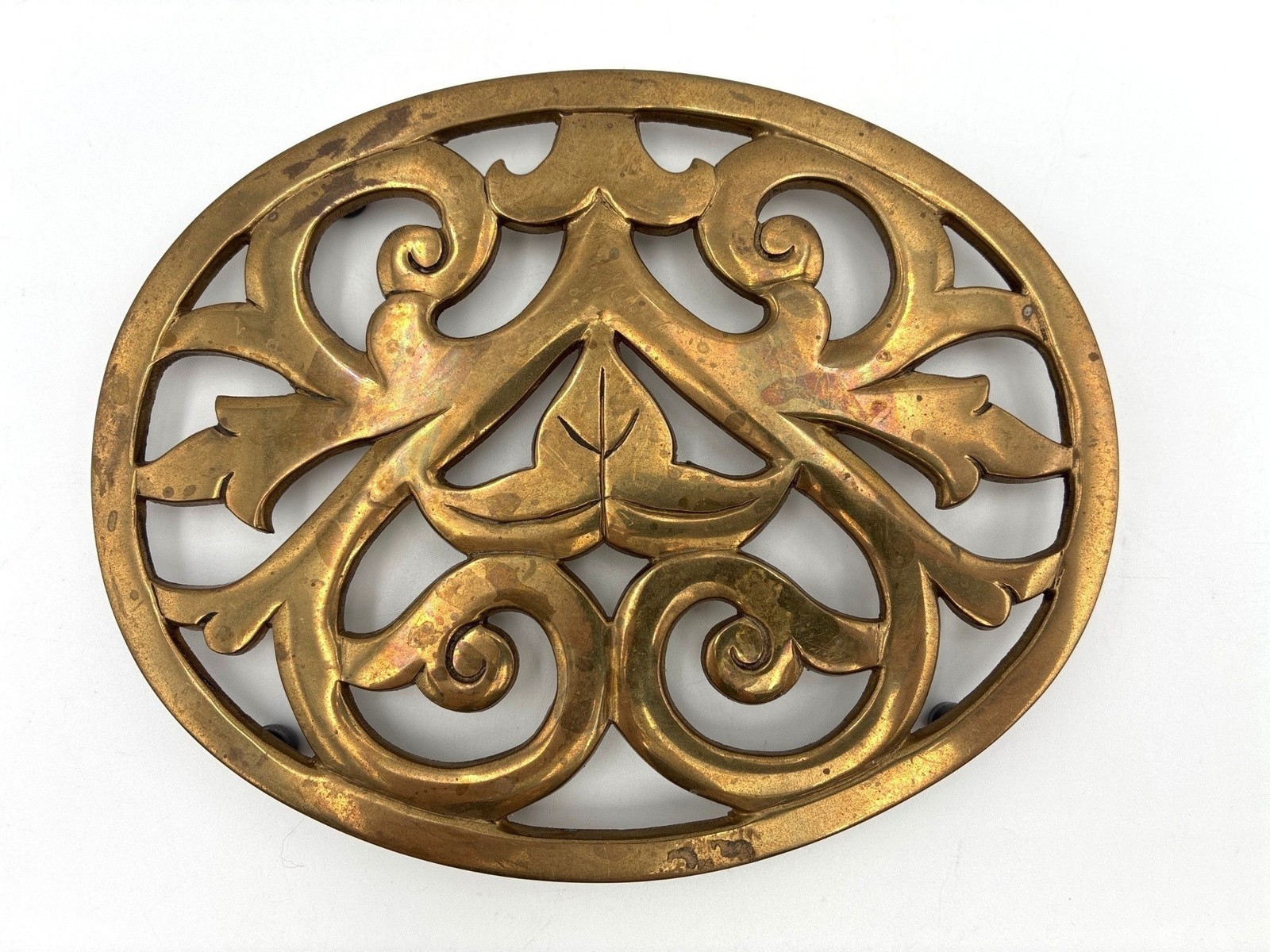 Vintage Brass Trivet Ornate Scroll Design Oval Decorative Hotplate Kitchen 8"x5" Vintage Brass Trivet Ornate Scroll Design Oval Decorative Hotplate Kitchen 8"x5"