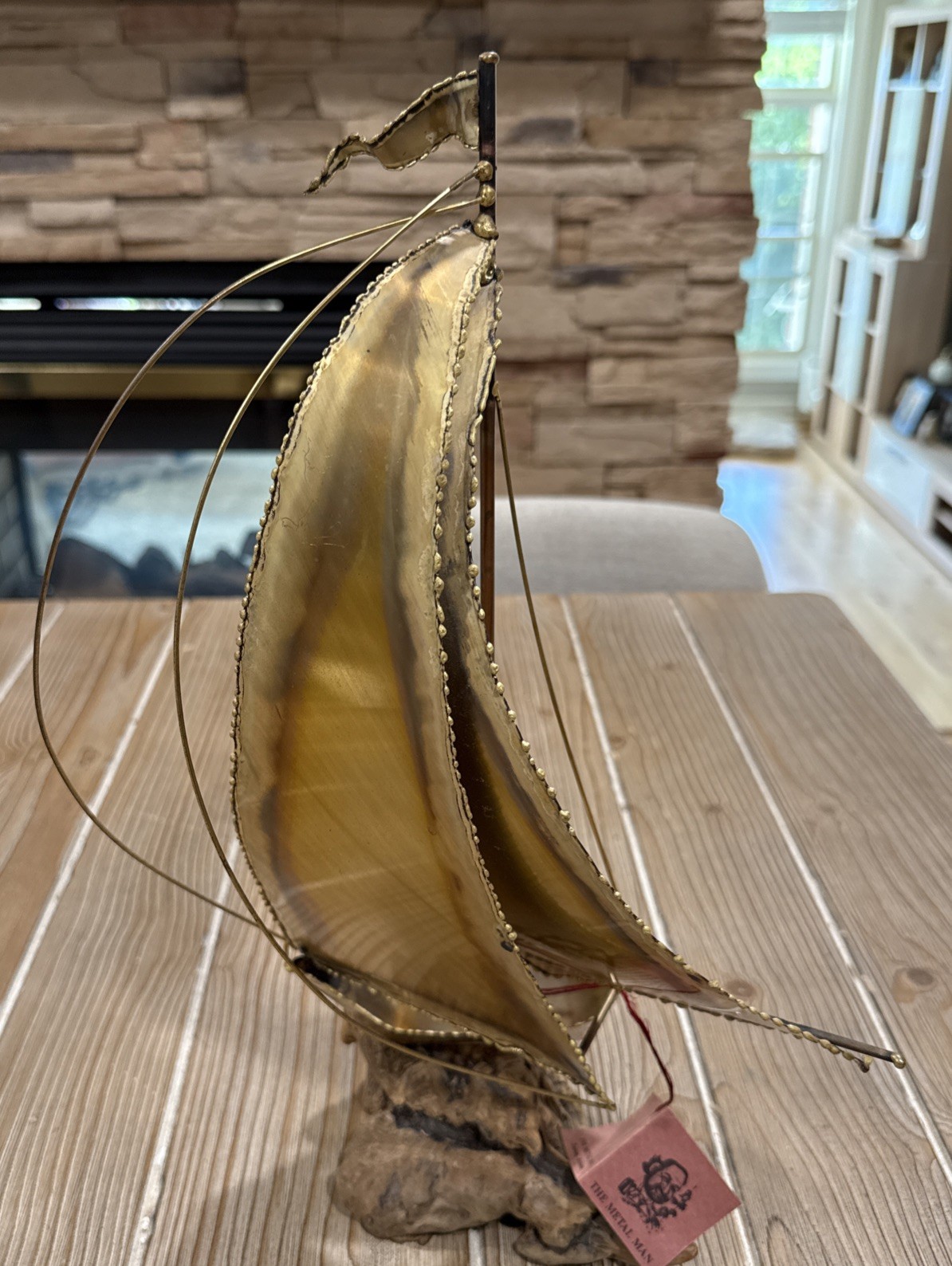 Vintage MCM Al Speert The Metal Man Brass Sailboat Sculpture Driftwood Tag 16" Vintage MCM Al Speert The Metal Man Brass Sailboat Sculpture Driftwood Tag 16"