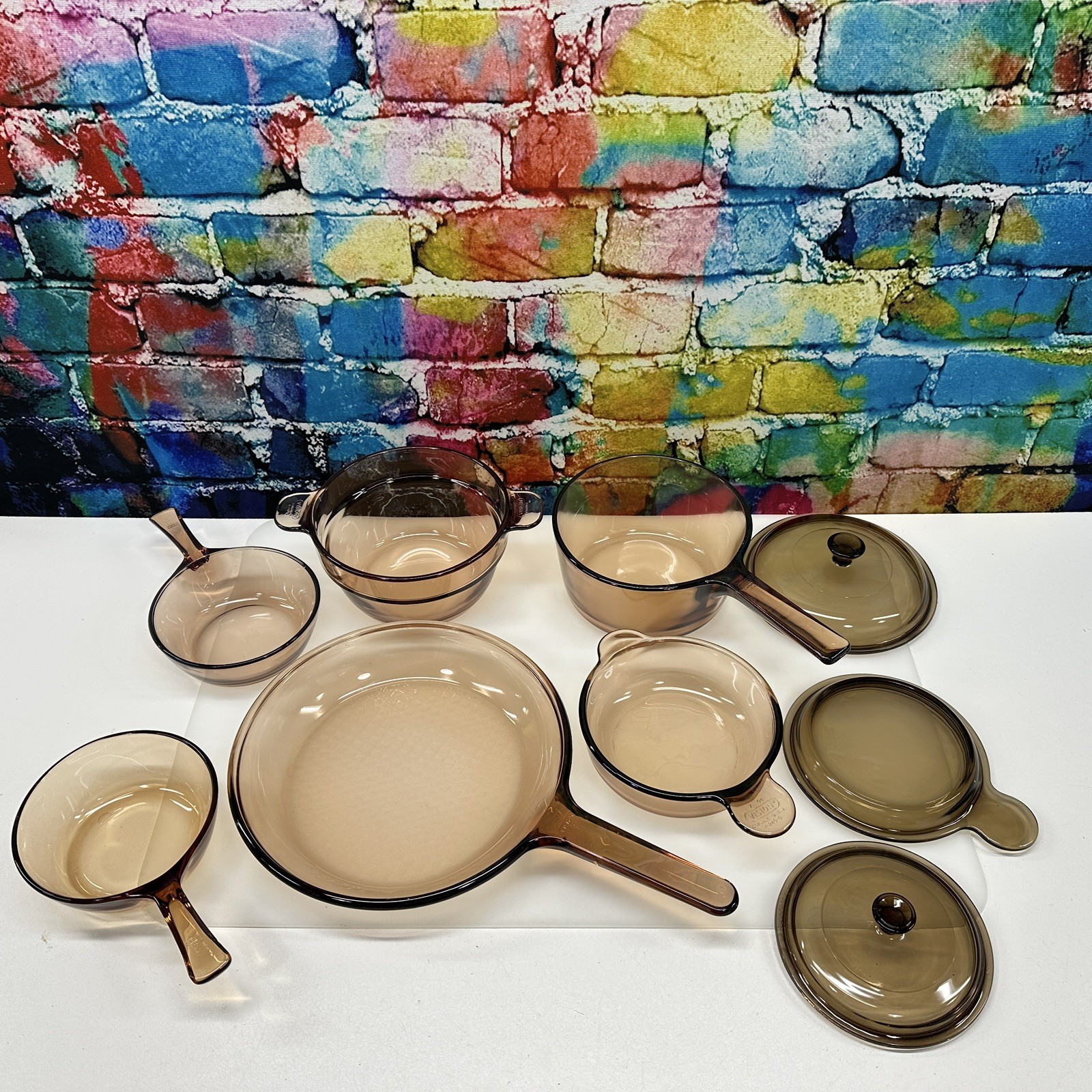 Vintage Corning Ware Amber Vision Cookware 9 Lot Set Vintage Corning Ware Amber Vision Cookware 9 Lot Set