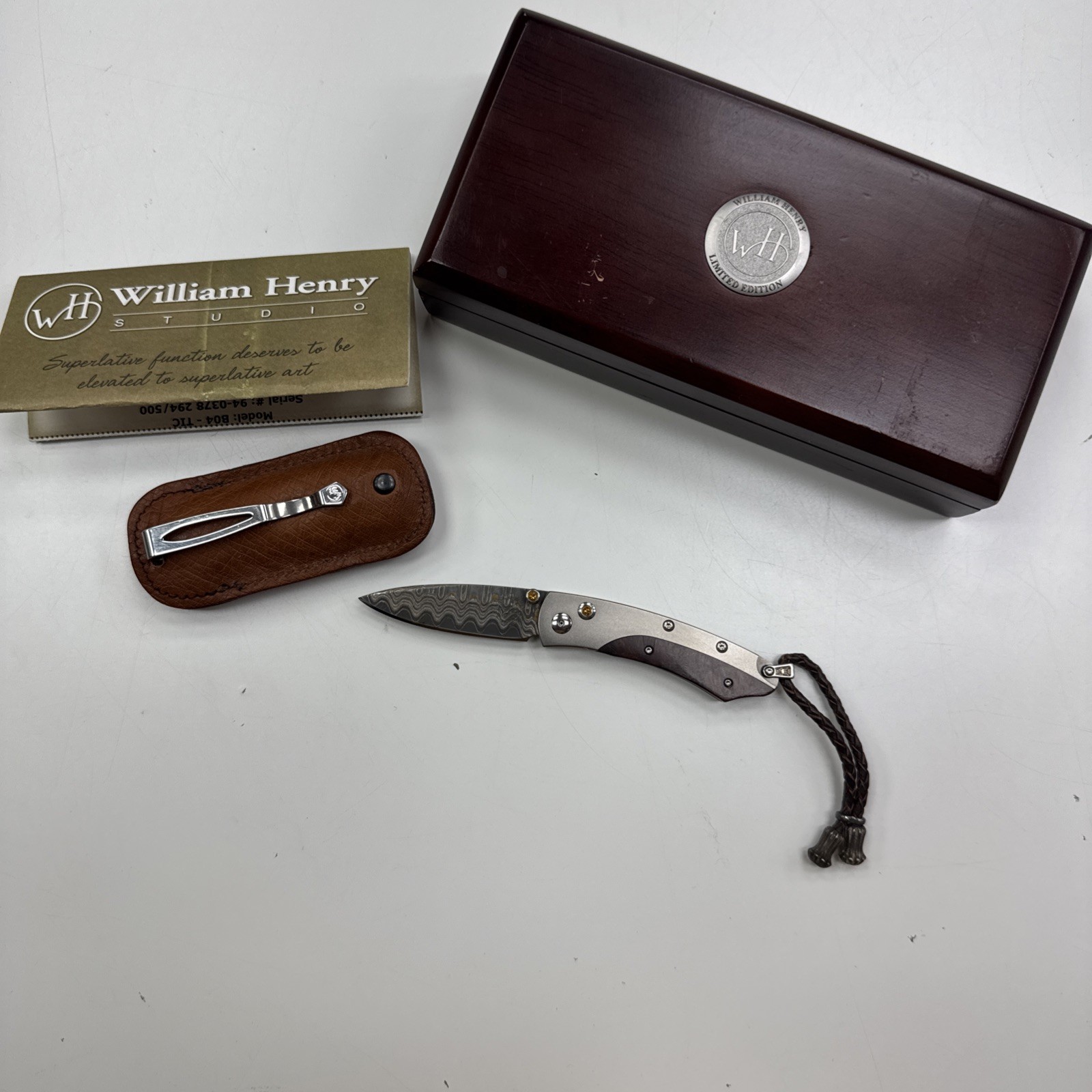 William Henry B04 TIC Pikatti Titanium Limited Copper Wave Damascus Blade Knife William Henry B04 TIC Pikatti Titanium Limited Copper Wave Damascus Blade Knife