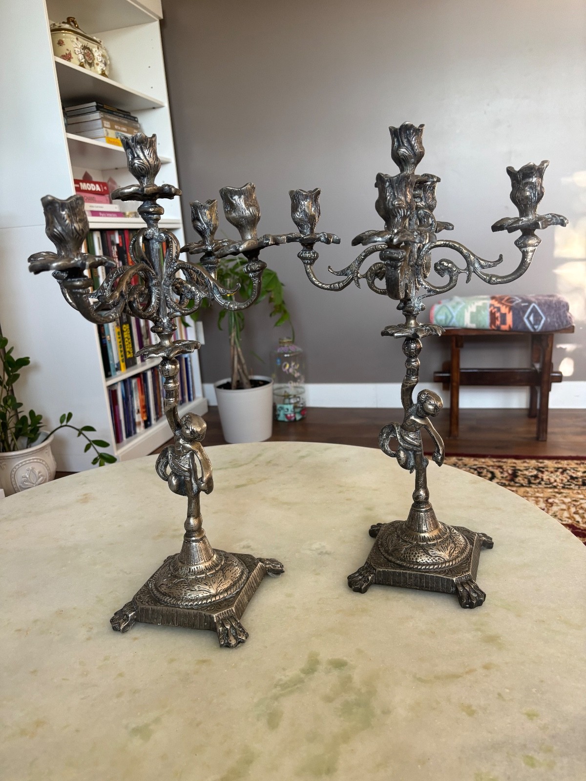 Antique 19th Century Antique European Bronze Candle Holders - A Pair