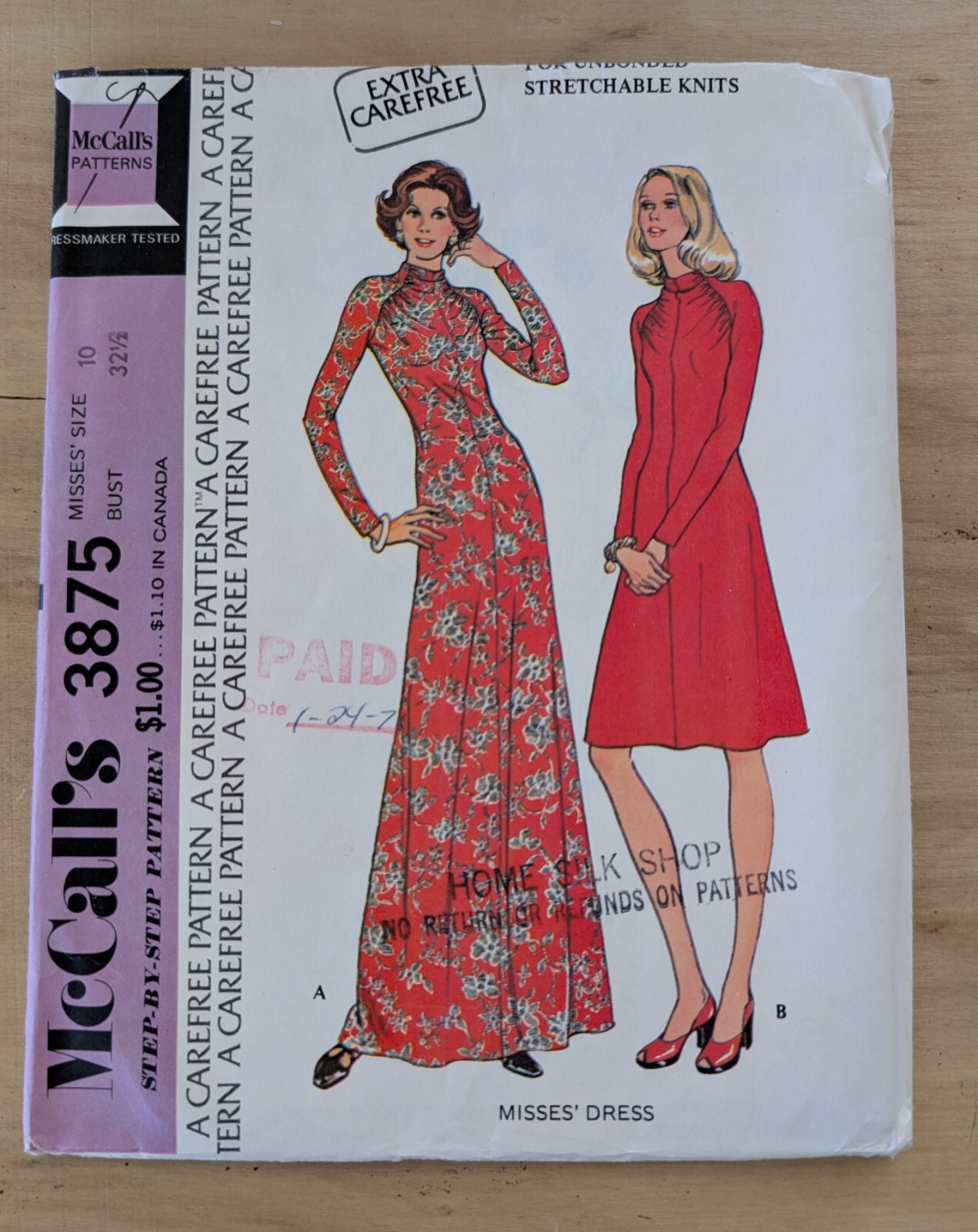 McCall's 3875 Vintage Women's Long Sleeve Dress In Two Lengths Size 10 Uncut