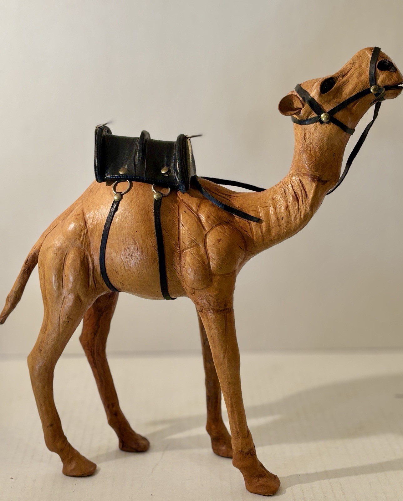 Vintage Liberty Of London Leather Wrapped Camel Sculpture Black Leather Saddle Vintage Liberty Of London Leather Wrapped Camel Sculpture Black Leather Saddle