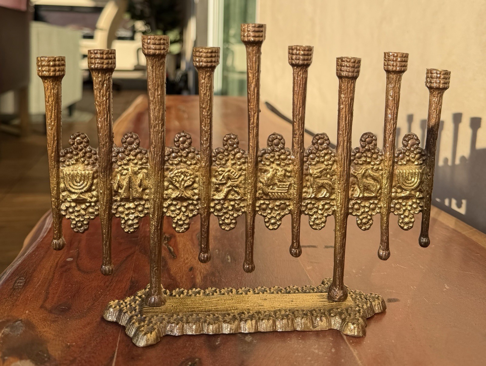 Vintage Israeli Brass Hanukkah Menorah 9 branch Judaica Made in Israel Vintage Israeli Brass Hanukkah Menorah 9 branch Judaica Made in Israel