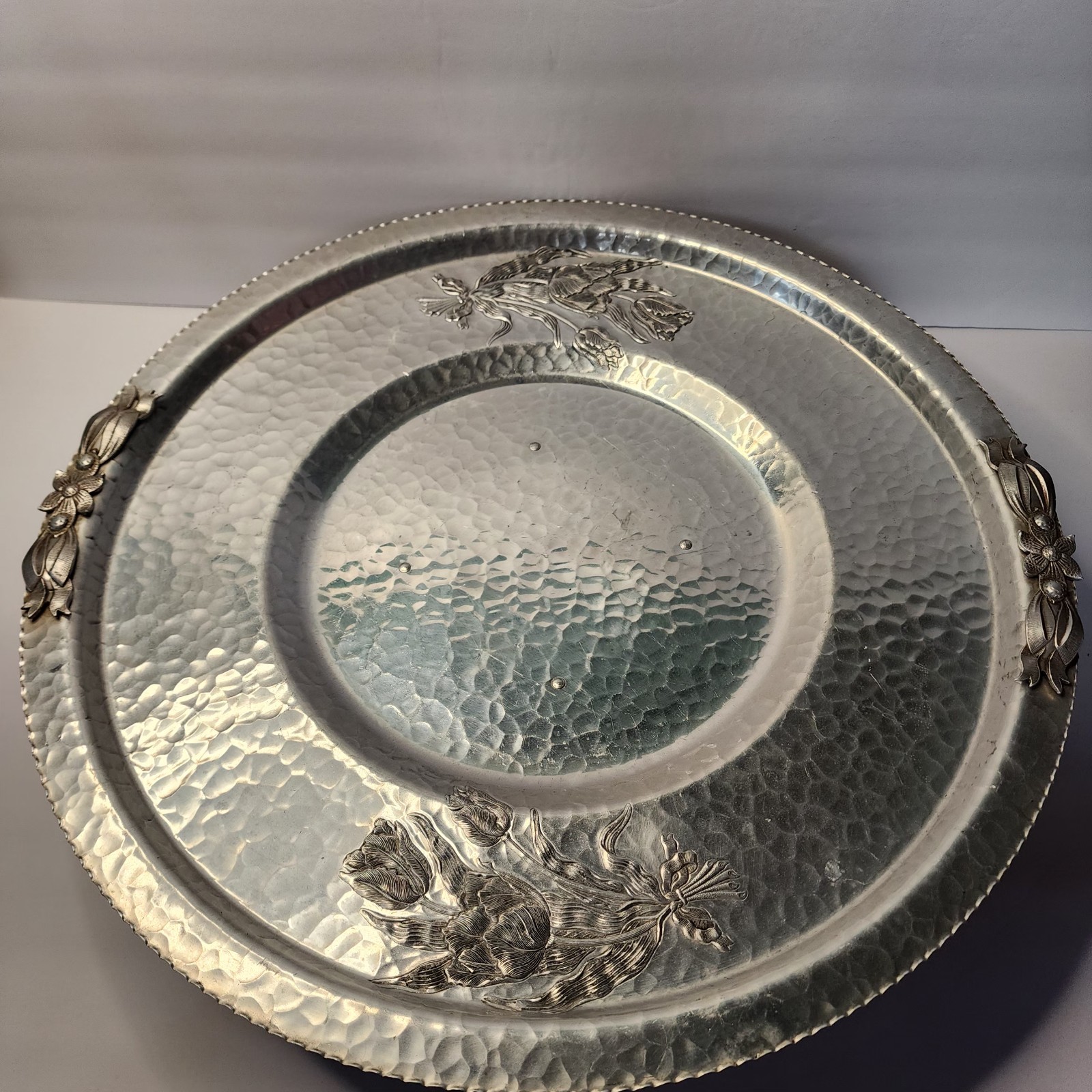 Vintage hand-wrought aluminum serving tray finish Mid-Century Modern 