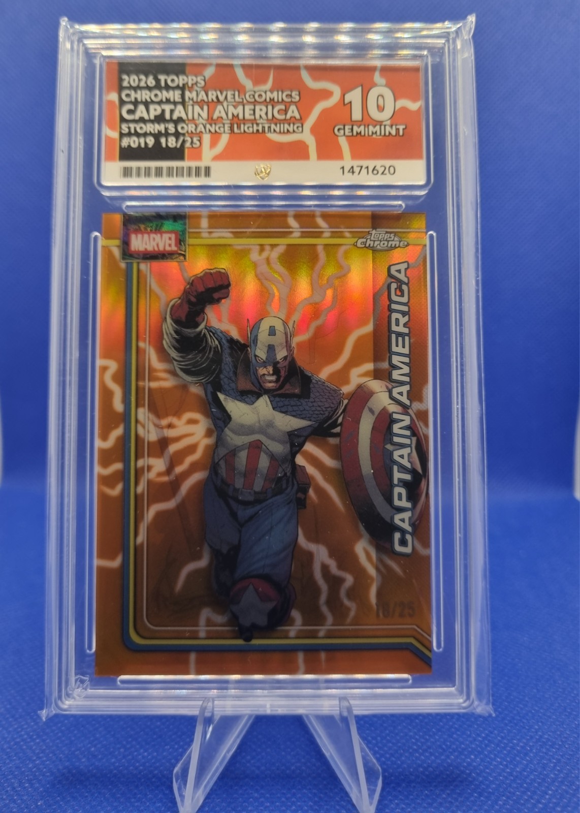 2026 Topps Chrome MARVEL CAPTAIN AMERICA storm Orange Lightning #019 /25 ACE 10 2026 Topps Chrome MARVEL CAPTAIN AMERICA storm Orange Lightning #019 /25 ACE 10