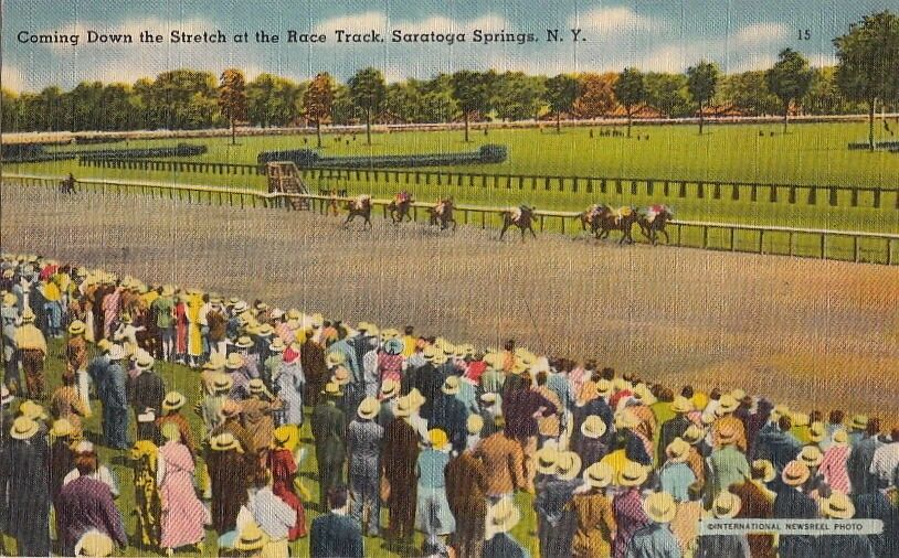  Postcard Coming Down the Stretch Race Track Saratoga Springs NY 