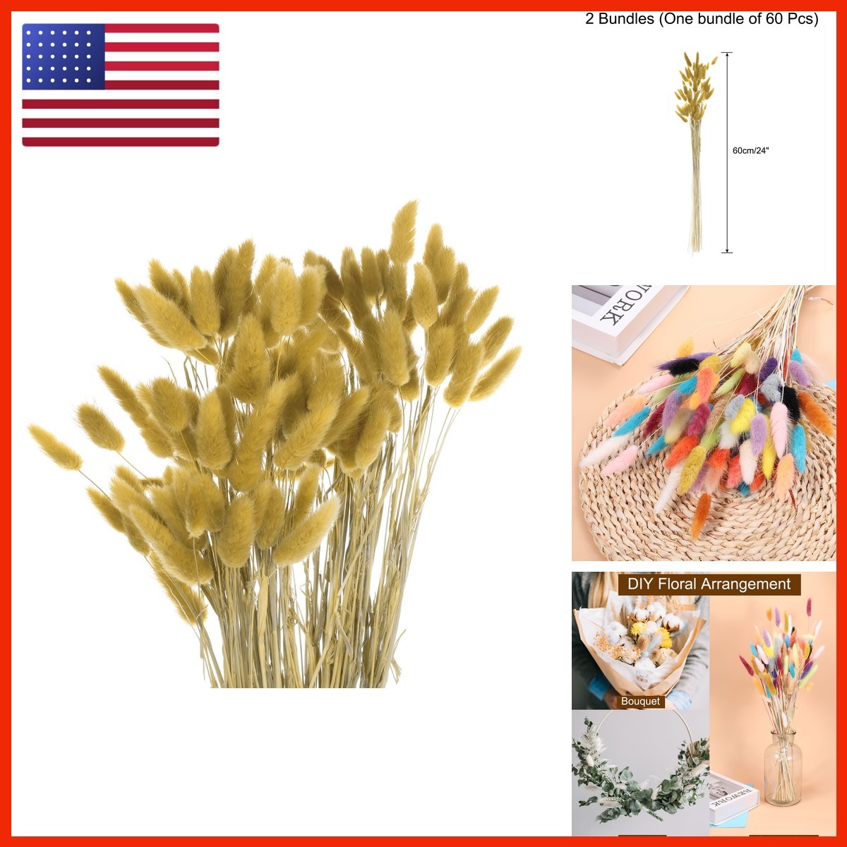 MECCANIXITY 120pcs Natural Rabbit Bunny Tails Dried Flowers 24" Mini Pampas MECCANIXITY 120pcs Natural Rabbit Bunny Tails Dried Flowers 24" Mini Pampas