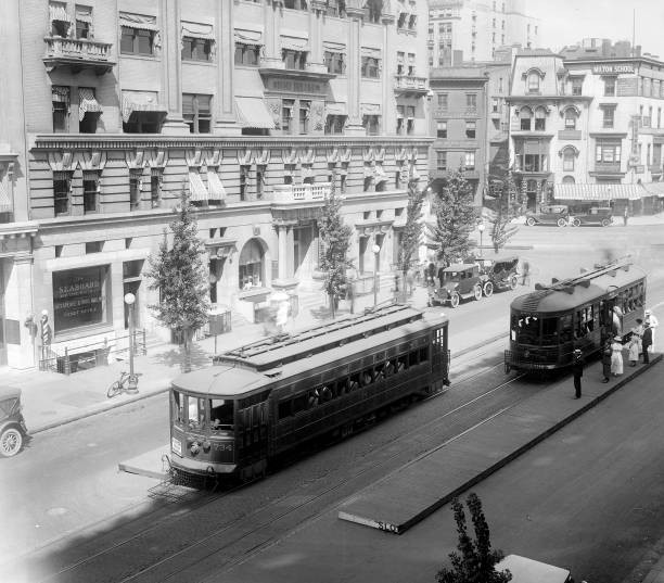 Street scene and trolley cars ca 1910-1925 Historic Old Photo
