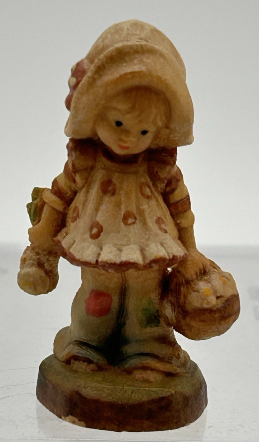 Vintage miniature ANRI Italian woodcarving "Flowers for You" with Globe Cover