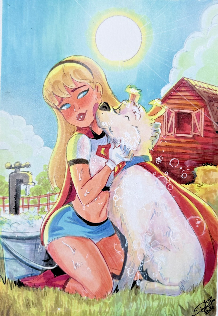 Supergirl and Krypto Original Art By Diego Carneiro Supergirl and Krypto Original Art By Diego Carneiro