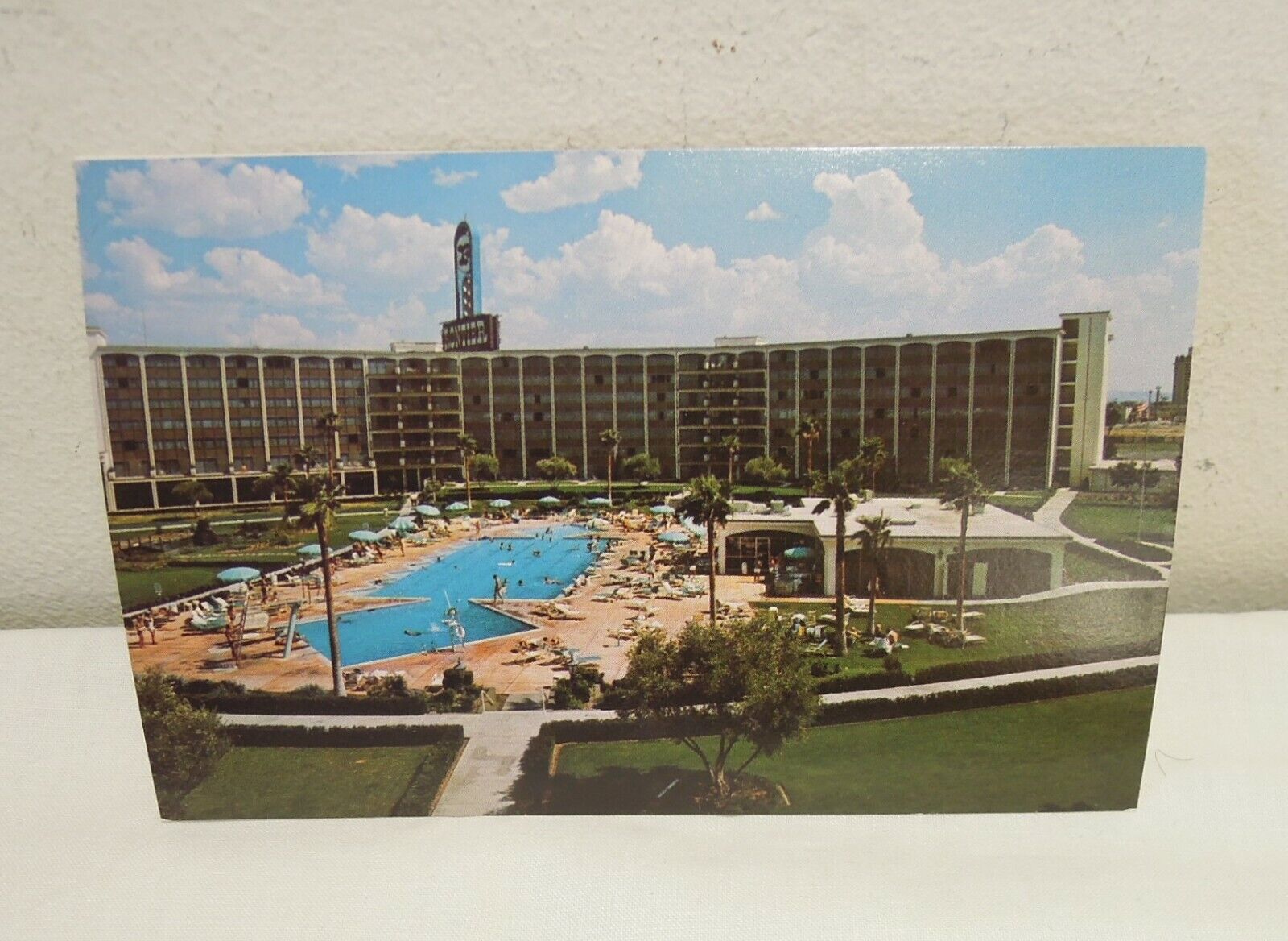 Frontier Hotel Las Vegas chrome postcard pool view 1