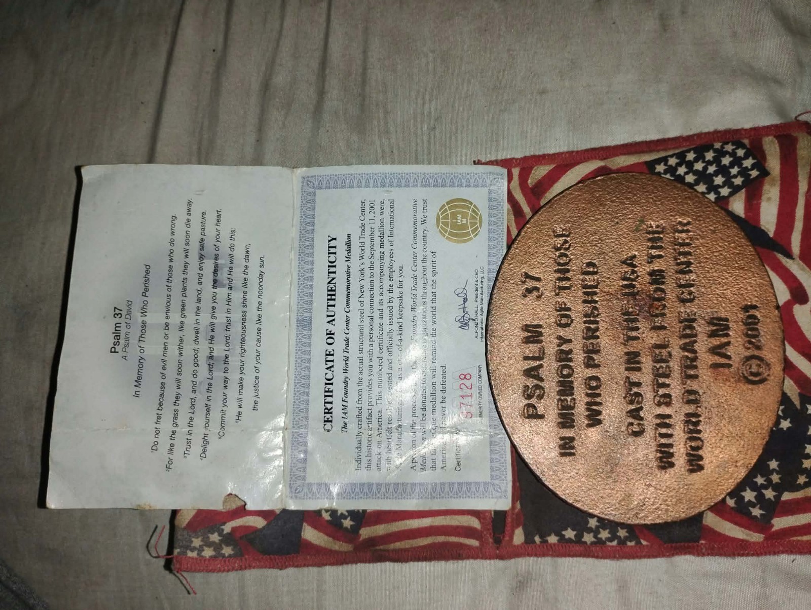 9/11 World Trade Center Commemorative Medallion w/ COA, Psalm 37:7 “Do Not Fret” 9/11 World Trade Center Commemorative Medallion w/ COA, Psalm 37:7 “Do Not Fret”