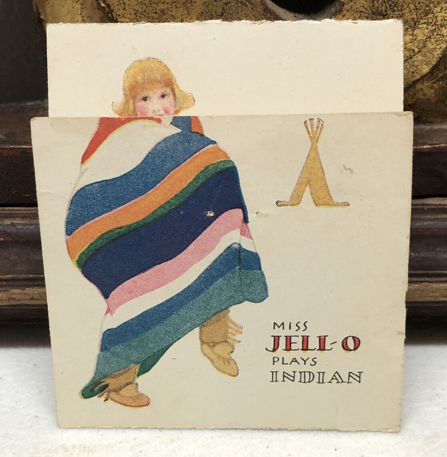 VINTAGE 1920\'S JELL-O RECIPE TRI FOLD CARD MISS JELL-O PLAYS INDIAN