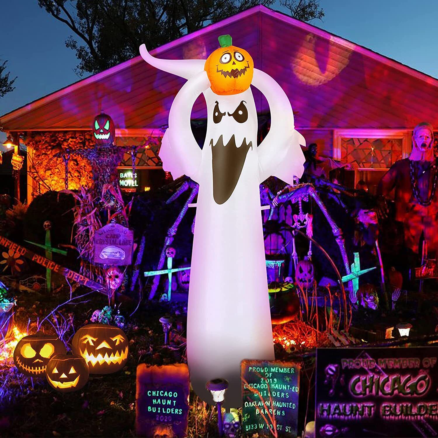 6 Ft Halloween Decorations Inflatable Ghost Pumpkin with Led Light Built-in