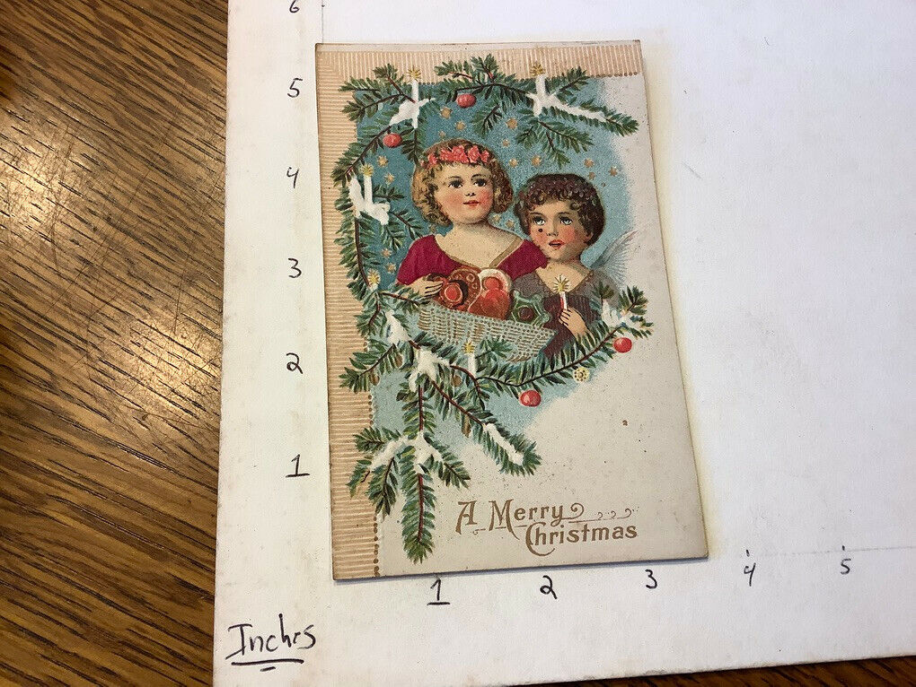 Original Vintage -- embossed A MERRY CHRISTMAS post card - unused, Austria GIRLS