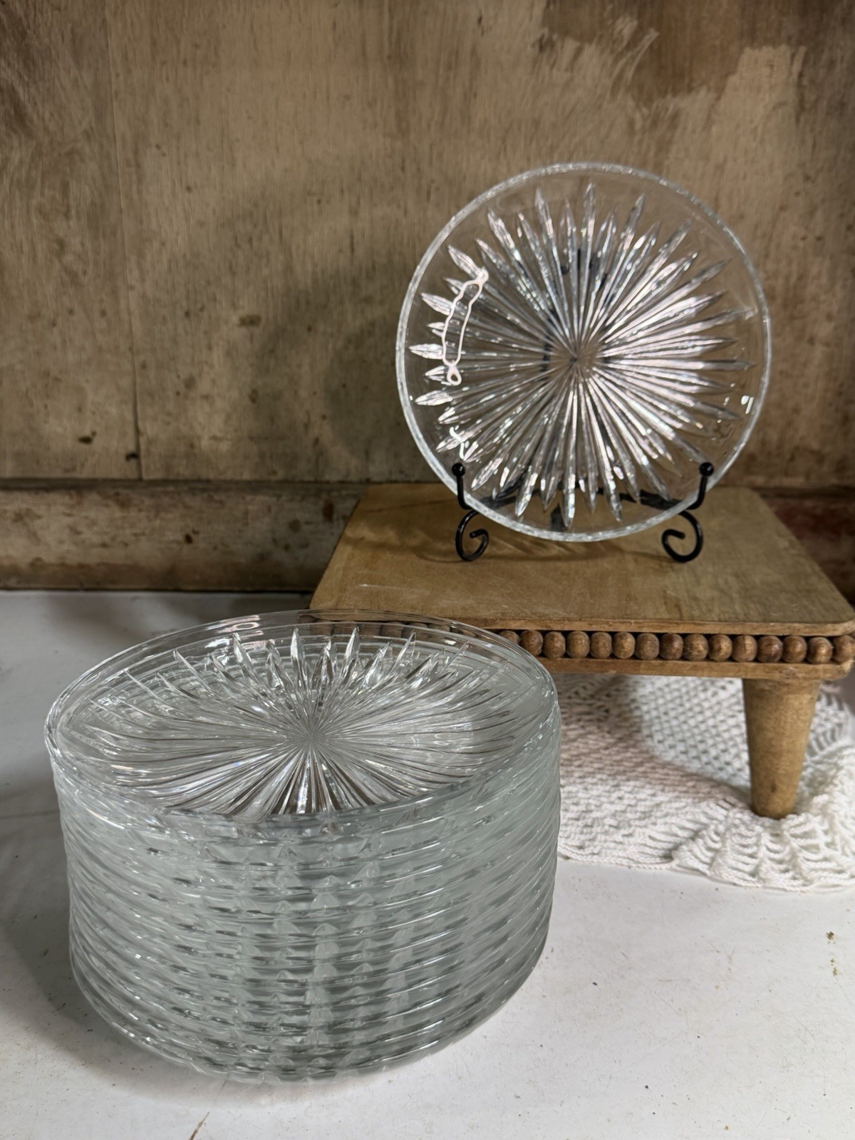 Set Of 10 Vintage Mid-Century Pressed Glass 7" Plates Embossed With "Italy"