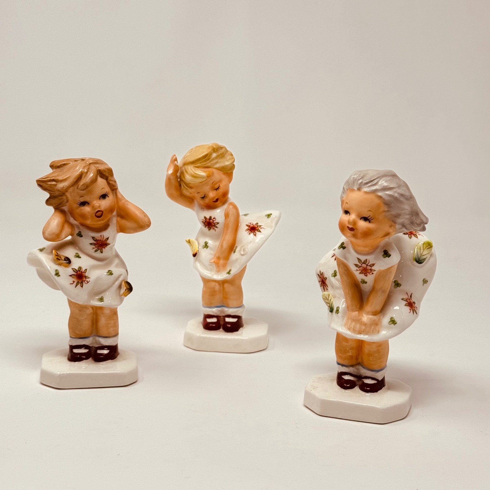 NAPCO Vintage Girls Figurines Set of 3 Floral Dresses Japan C1739D E F 1956 Cute