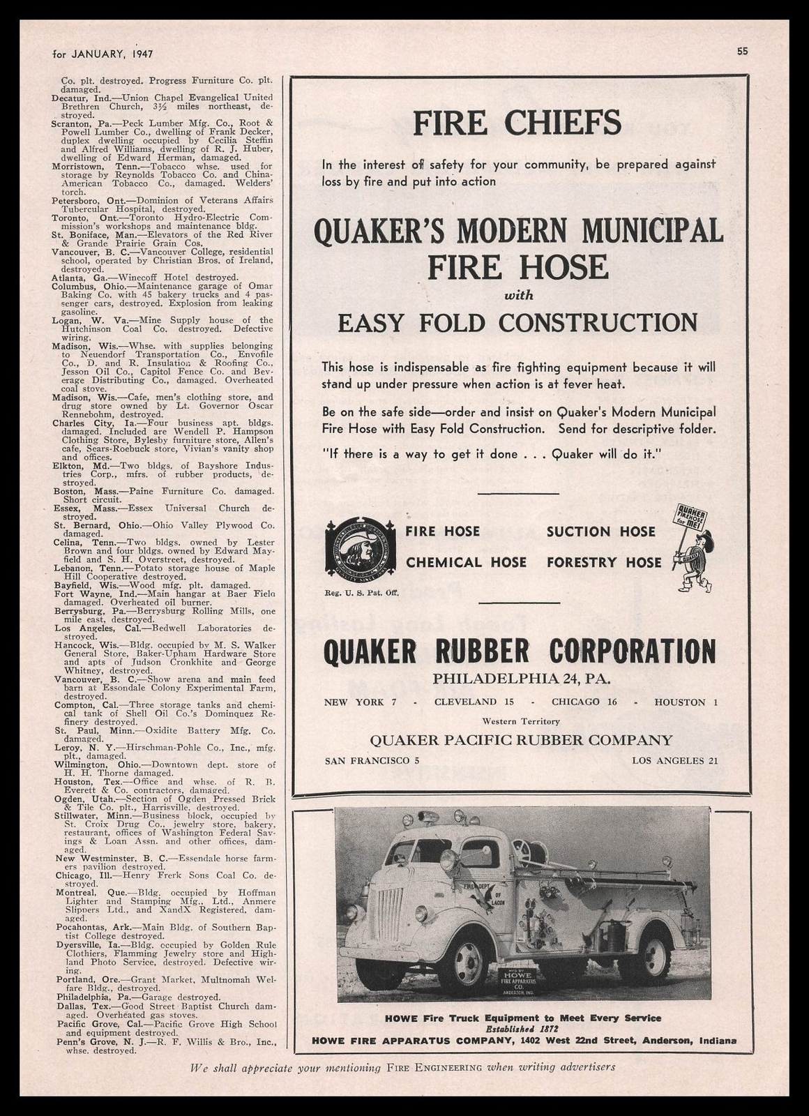 1947 Quaker Modern Municipal Easy Fold Fire Hose Philadelphia Vintage Print Ad 1947 Quaker Modern Municipal Easy Fold Fire Hose Philadelphia Vintage Print Ad
